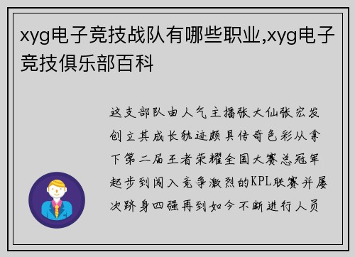 xyg电子竞技战队有哪些职业,xyg电子竞技俱乐部百科